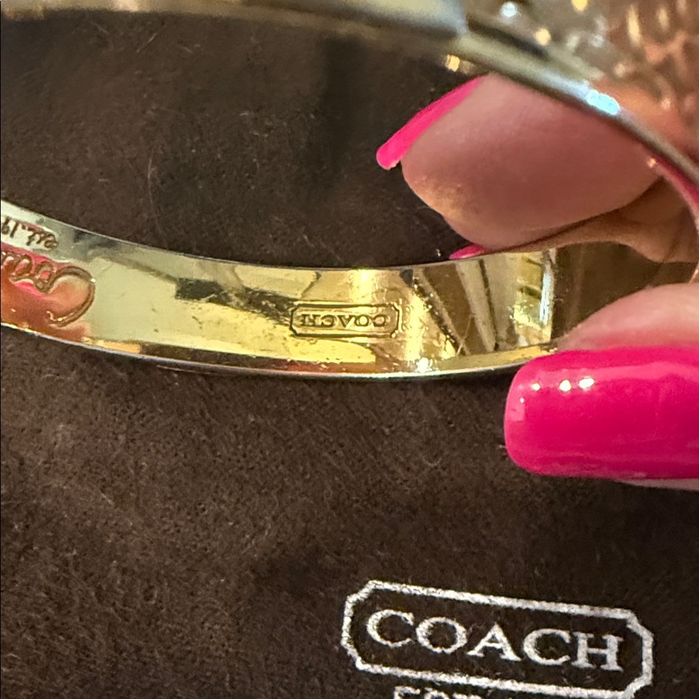 Coach Gold-Tone Signature Pattern Bangle Bracelet - Picture 4 of 5